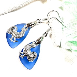 Sea Glass Rooster Earrings  Rooster Earrings, Rooster Jewelry ,  Key West Rooster, Nautical Jewelry, Beachy Jewelry, Key West Jewelry