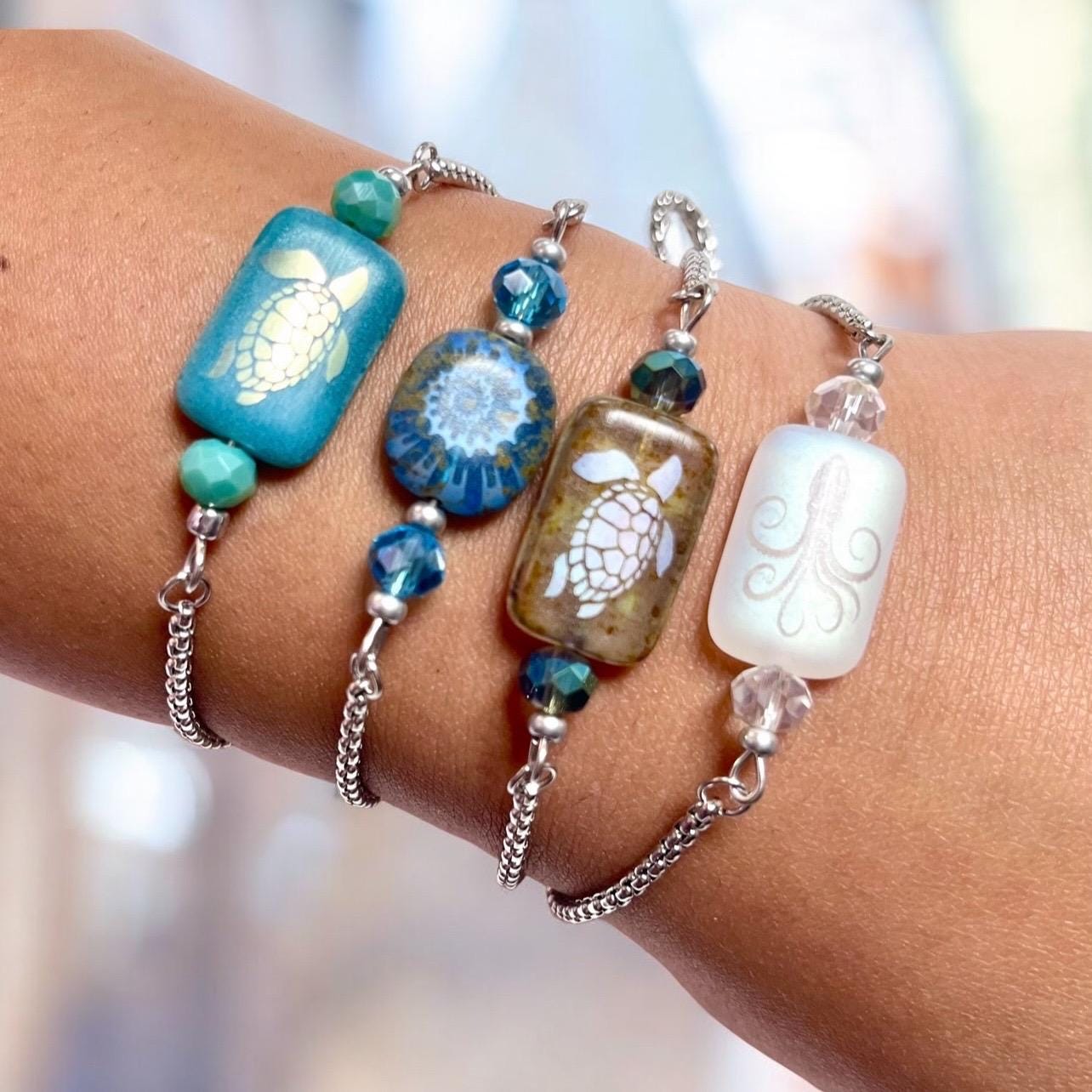 Sea Life Bracelets, Sea Turtle Bracelets, Sea Horse Bracelets, Octopus Bracelets, Adjustable Bracelets, Sea Glass Bracelets,Sea Life Jewelry