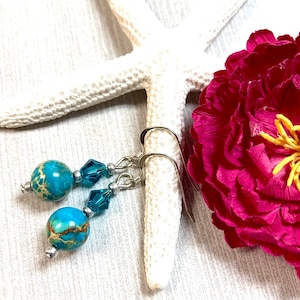 Boucles d’oreilles Dainty Jasper, Boucles d’oreilles Gemstone, Boucles d’oreilles Blue Dangle, Bijoux Jasper, Boucles d’oreilles en pierre, Boucles d’oreilles Boho, Sterling Silver, Boho Jewelry