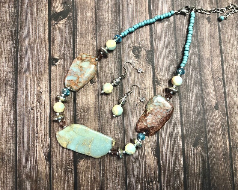 Statement Necklace Jasper Earrings Jasper Jewelry Jasper Necklace Stone Necklace Chunky Necklace Jasper Statement Necklace Set