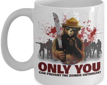 The Walking Dead, Smokey The Bear, Walkers, Zombies Lovers Gift. Only You Can Prevent The Zombie Outbreak Coffee Mug.