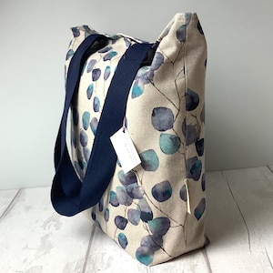 Long Handled Tote Bag - Foliage - Botanical - Blue