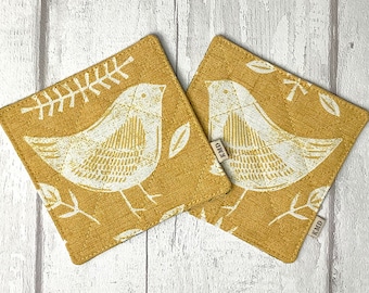 Coaster Set - Yellow Folk Birds