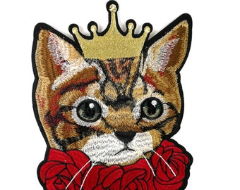 Flower Patches Red Rose Patches iron on Patch Embroidered Patches Cute Cat Patch -  Large Size - New