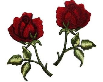 1 pairs Flower Patches Red Rose Patches iron on Patch Embroidered Patches Patch Single Rose Bunch New