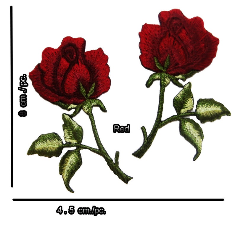 1 pairs Flower Patches Red Rose Patches iron on Patch Embroidered Patches Patch Single Rose Bunch New image 2