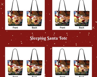 Bulldog Briard Calico Cat Boxer Borzoi Cavalier King Charles Spaniel Personalized Christmas Santa Sleeping with Dog Cat Purse Tote