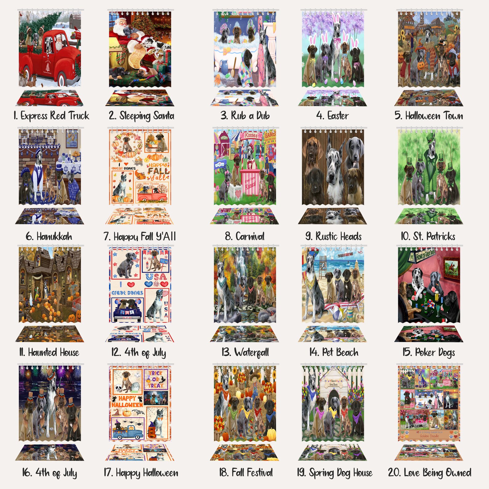 Great Dane Dog Shower Curtain & Bath Mat Combo Pet Painting image 3