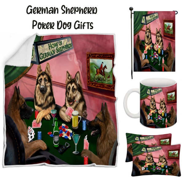 German Shepherd Poker Dog Floormat, Garden Flag, Gambler Canvas, Puppy Blanket, Gift for Pet Lovers, Dad Casino Gift, Mom Pet Coffee Mug