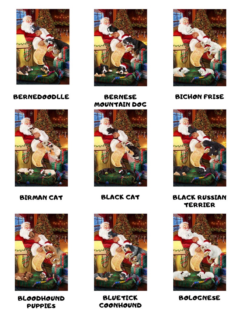 Bulldog Briard Calico Cat Boxer Borzoi Cavalier King Charles Spaniel Personalized Christmas Santa Sleeping with Dog Cat Purse Tote