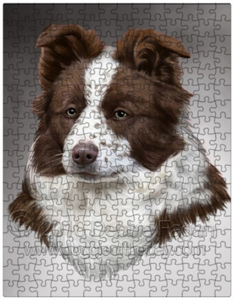 Border Collie Dog Art Portrait Print Puzzle with Photo Tin