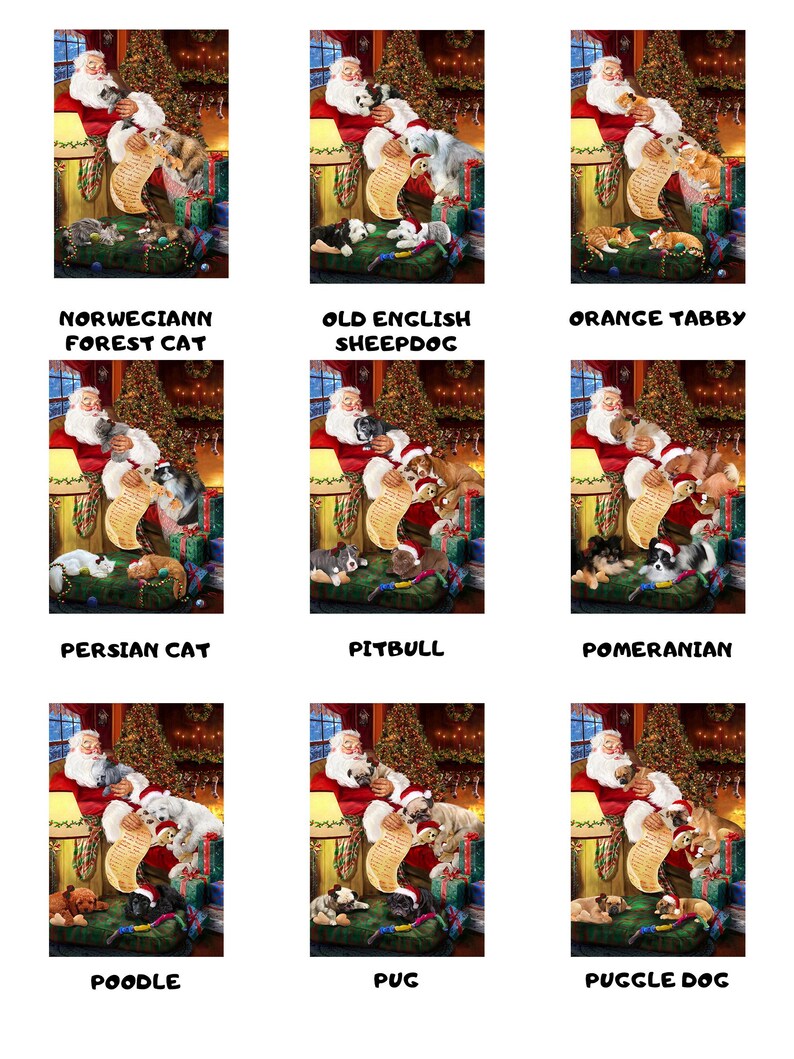 Bulldog Briard Calico Cat Boxer Borzoi Cavalier King Charles Spaniel Personalized Christmas Santa Sleeping with Dog Cat Purse Tote