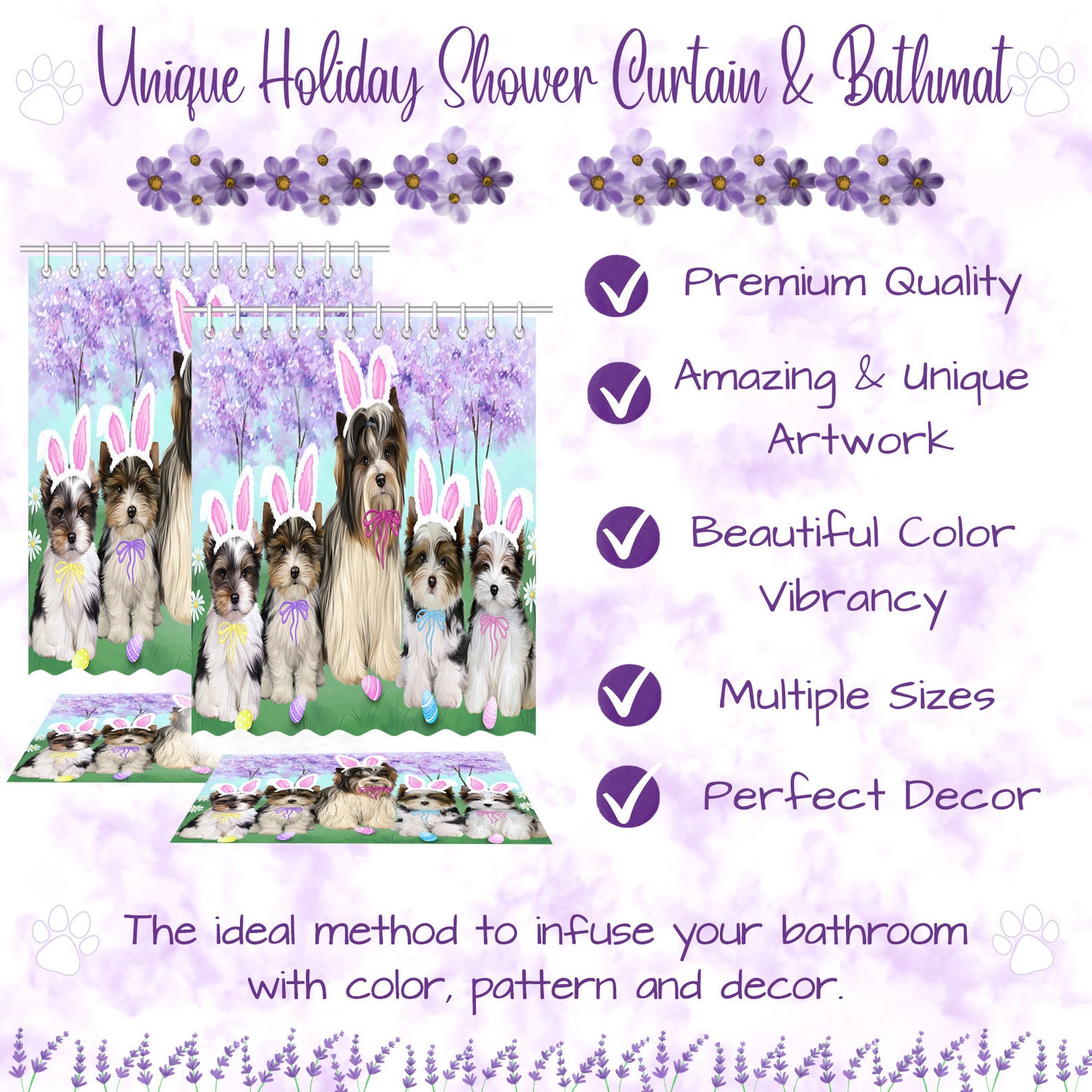 Biewer Terrier Dog Shower Curtain & Bath Mat Combo Pet Painting image 5