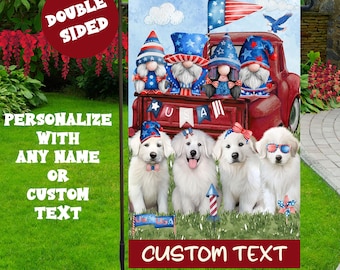 Great Pyrenees Custom Red Truck Garden Flag with Dogs Yard Decor for Outside Easter Holiday Decor Gifts for Garden Lovers Valentine's Day