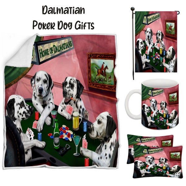 Dalmatian Poker Dog Floormat, Garden Flag, Gambler Canvas, Puppy Blanket, Gift for Pet Lovers, Dad Casino Gift, Mom Pet Coffee Mug