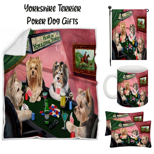 Yorkshire Terrier Poker Dog Floormat, Garden Flag, Gambler Canvas, Puppy Blanket, Gift for Pet Lovers, Dad Casino Gift, Mom Pet Coffee Mug