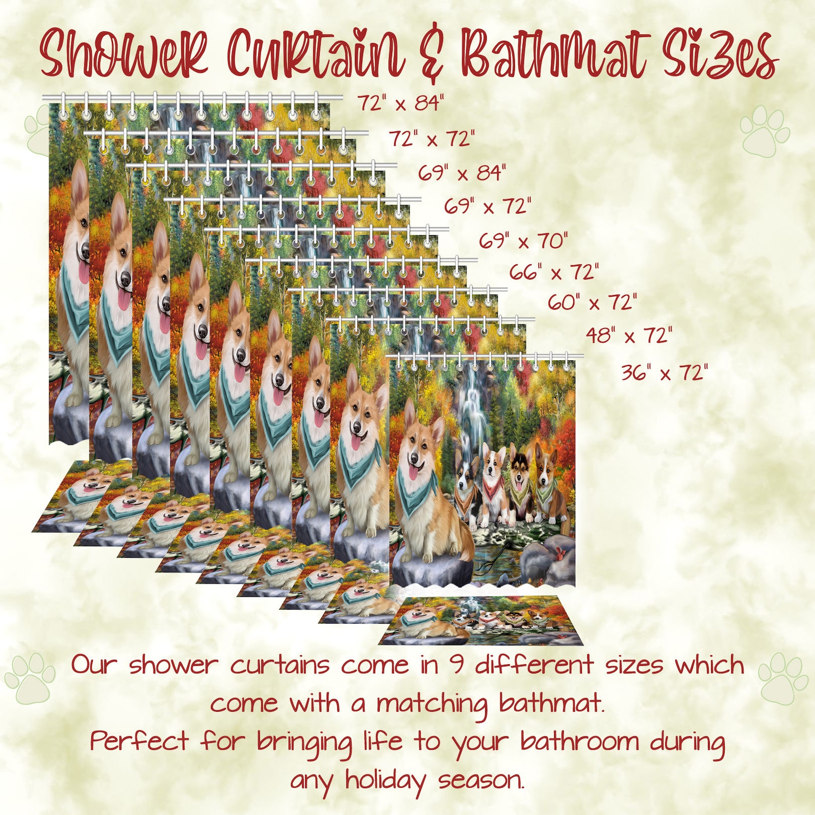 Corgi Dog Shower Curtain & Bath Mat Combo Pet Painting image 7