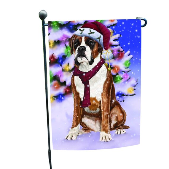 Winterland Wonderland Boxer Dog In Holiday Scenic Winterland Wonderland Boxer Dog In, Boxer Dog Garden Flags