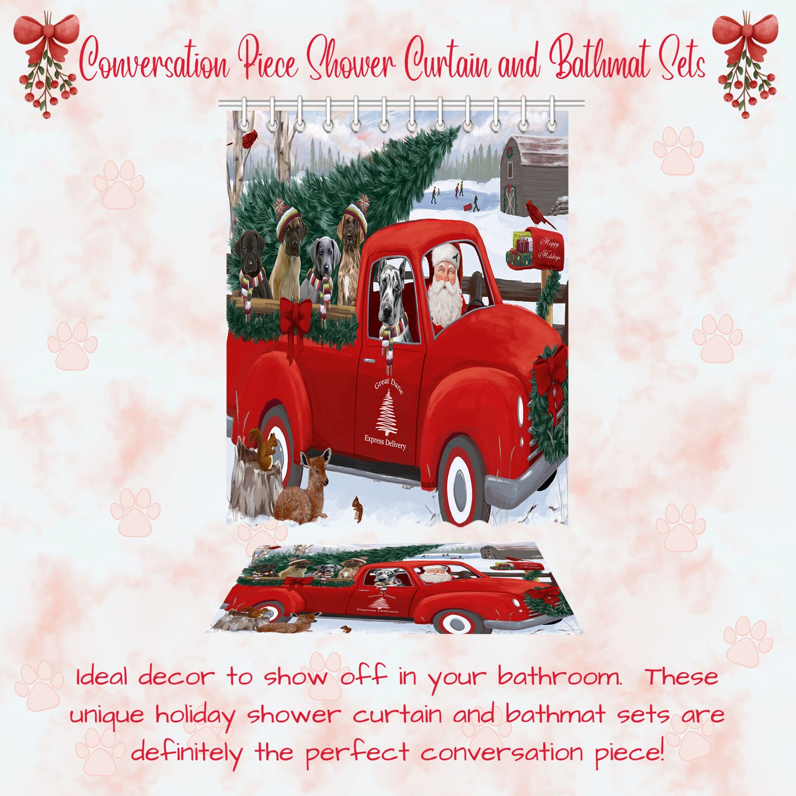 Great Dane Dog Shower Curtain & Bath Mat Combo Pet Painting image 6