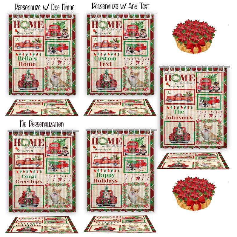 Corgi Dog Bath Mat & Shower Curtain Set Christmas Personalized Many Designs NWT - Picture 2 of 24