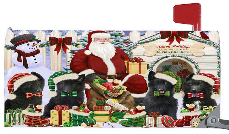 Christmas Dog House Gathering Mailbox Covers,Australian Kelpie Australian Shepherd Basset Hound Australian Terrier Beagle