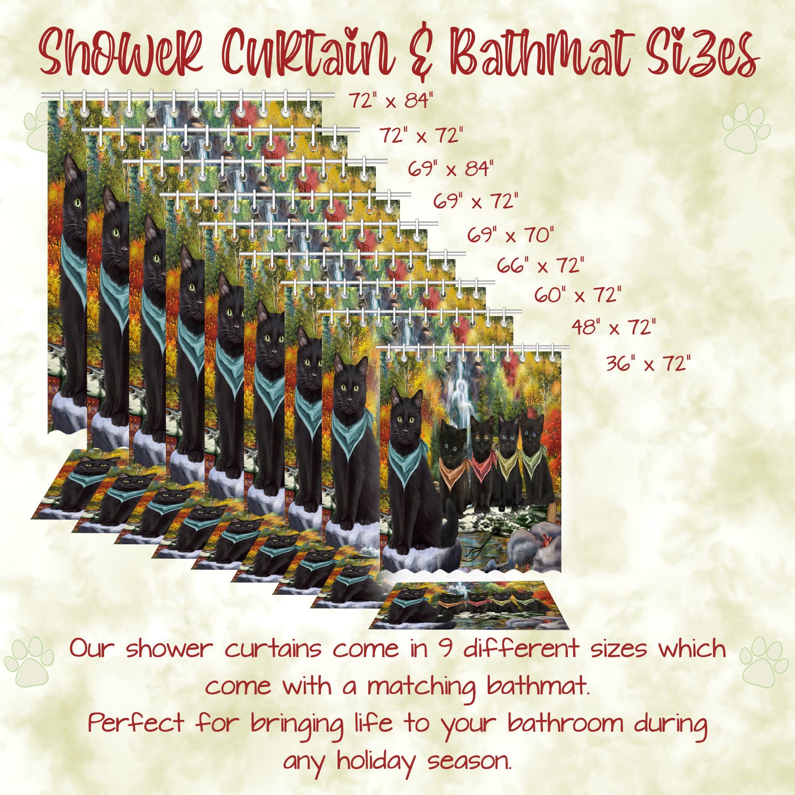 Black Cat Shower Curtain & Bath Mat Combo Pet Painting image 7