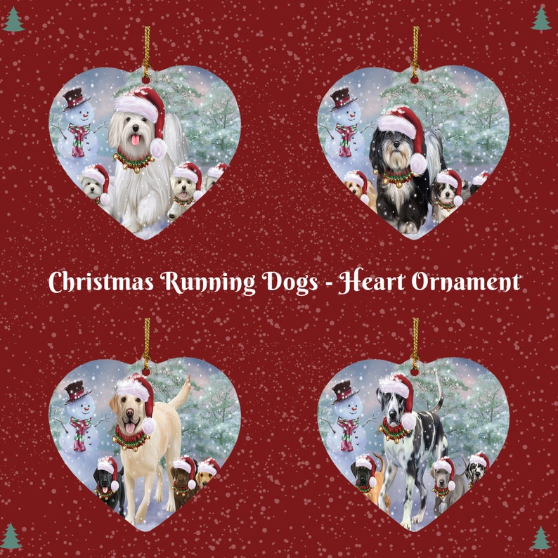 Scottish Terrier Schnauzer Christmas Running Dog Heart Ornament Rhodesian Ridgeback Rottweiler Saint Bernard Samoyed Pugs