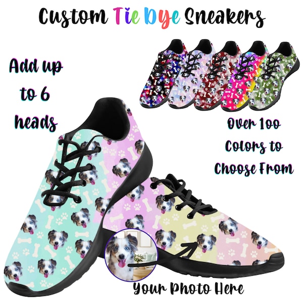Custom Personalized Pet Photo on Women's Athletic Shoes Gift For Dog Lovers, Dog Head Photo Men's Shoes, Cat Photo Customized Kids Shoes