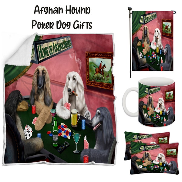 Afghan Hound Poker Dog Floormat, Garden Flag, Gambler Canvas, Puppy Blanket, Gift for Pet Lovers, Dad Casino Gift, Mom Pet Coffee Mug