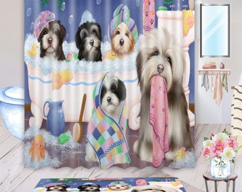 Havanese Dog Shower Curtain & Bath Mat Set, Custom Pet Art, Waterproof, Personalized Dog Painting Set, Unique Art, Dog Sympathy Gift