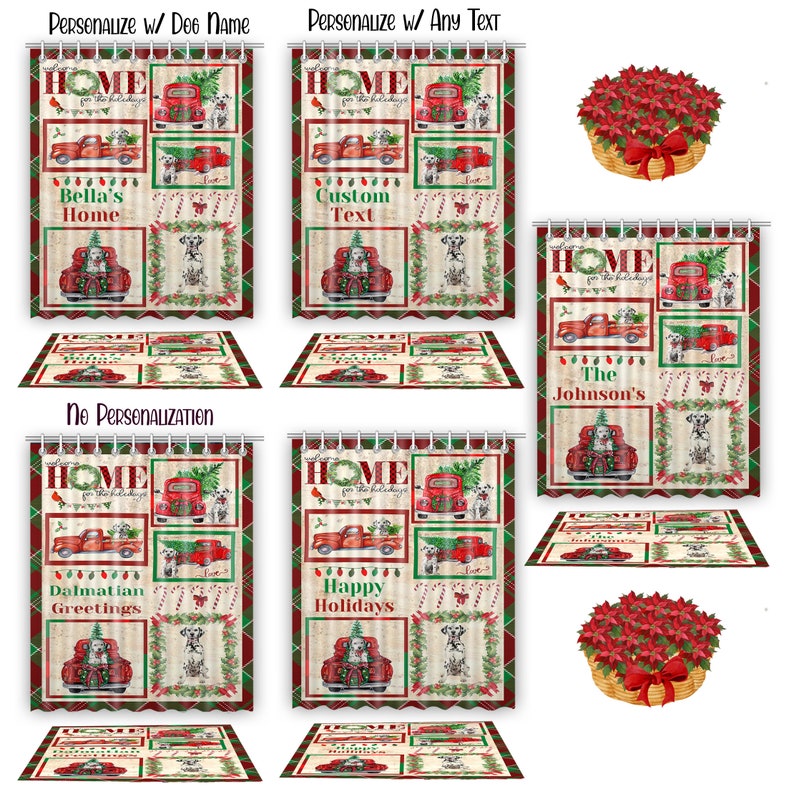 Dalmatian Dog Bath Mat & Shower Curtain Set Christmas Personalized Designs NWT - Picture 2 of 24