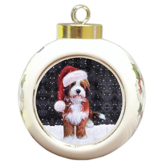 Let It Snow Christmas Holiday Bernedoodle Dog Wearing Santa Etsy