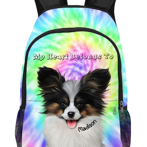 Custom Personalized Dog Portrait Photo Backpack Tie Dye Rainbow Gift For Dog Lovers, Pet Customization, Cat Photo Customized