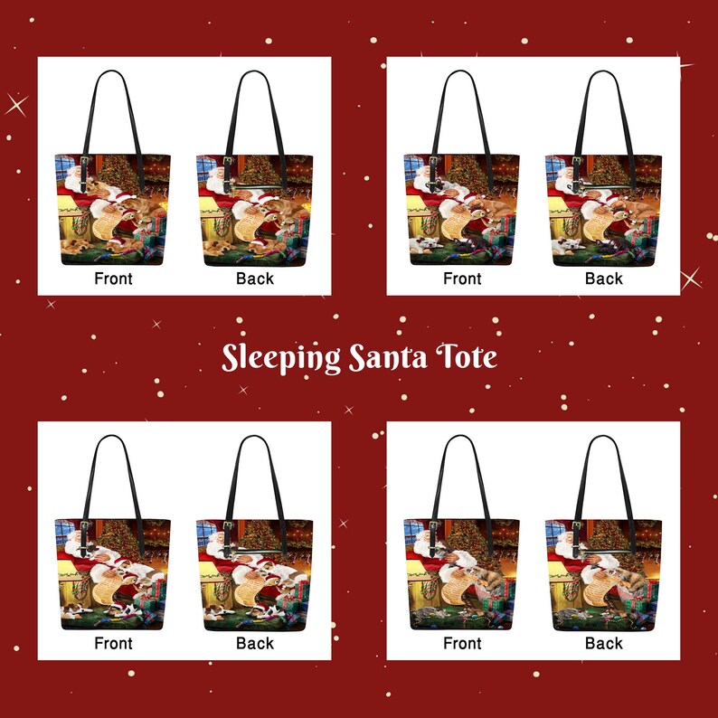 Bulldog Briard Calico Cat Boxer Borzoi Cavalier King Charles Spaniel Personalized Christmas Santa Sleeping with Dog Cat Purse Tote