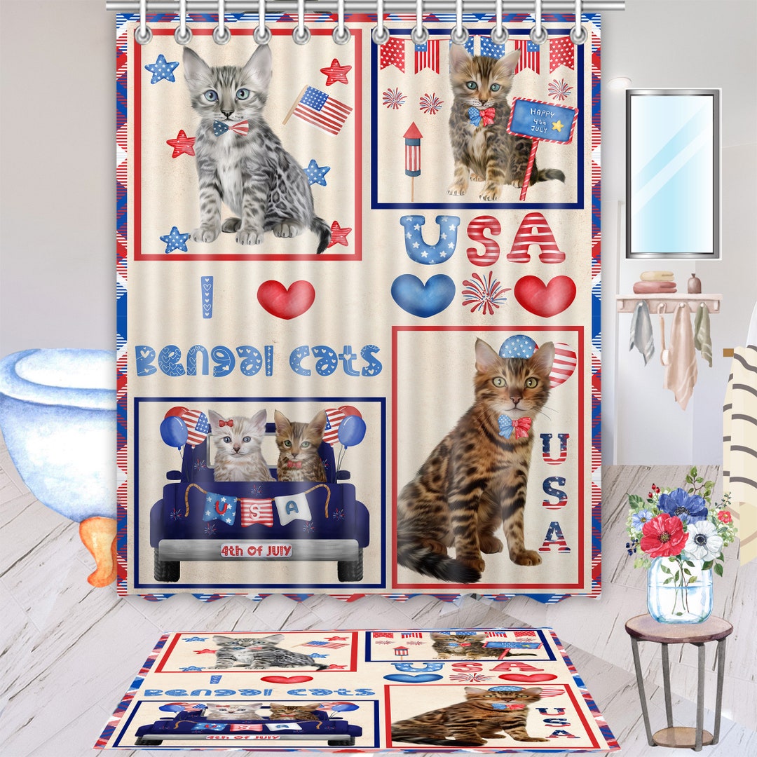 Bengal Cat Shower Curtain & Bath Mat Set Custom Pet Art Etsy