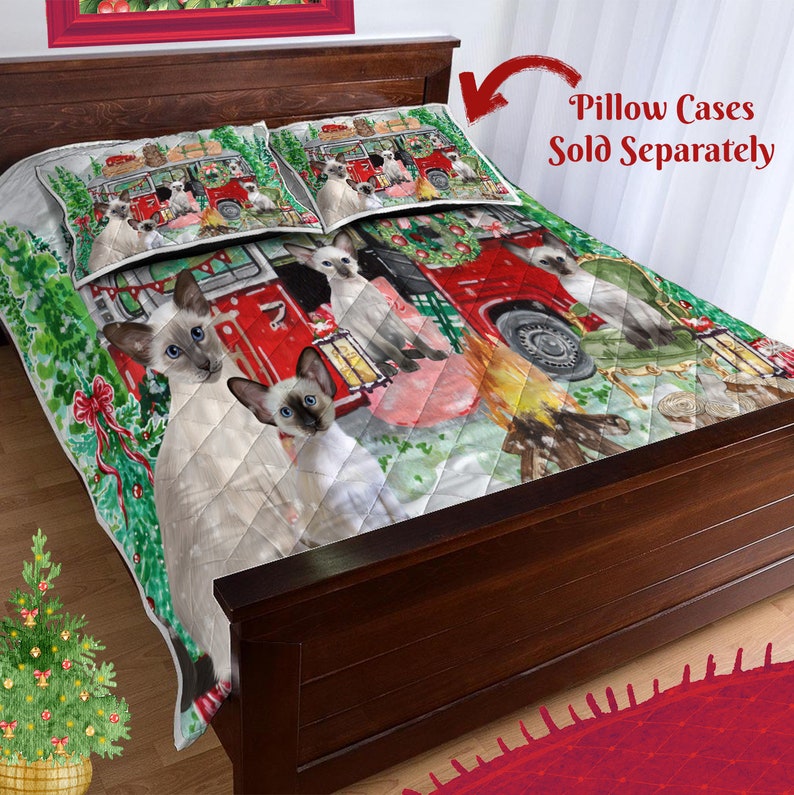 Christmas Abyssinian Cat Quilt Bed Coverlet High-Quality image 3