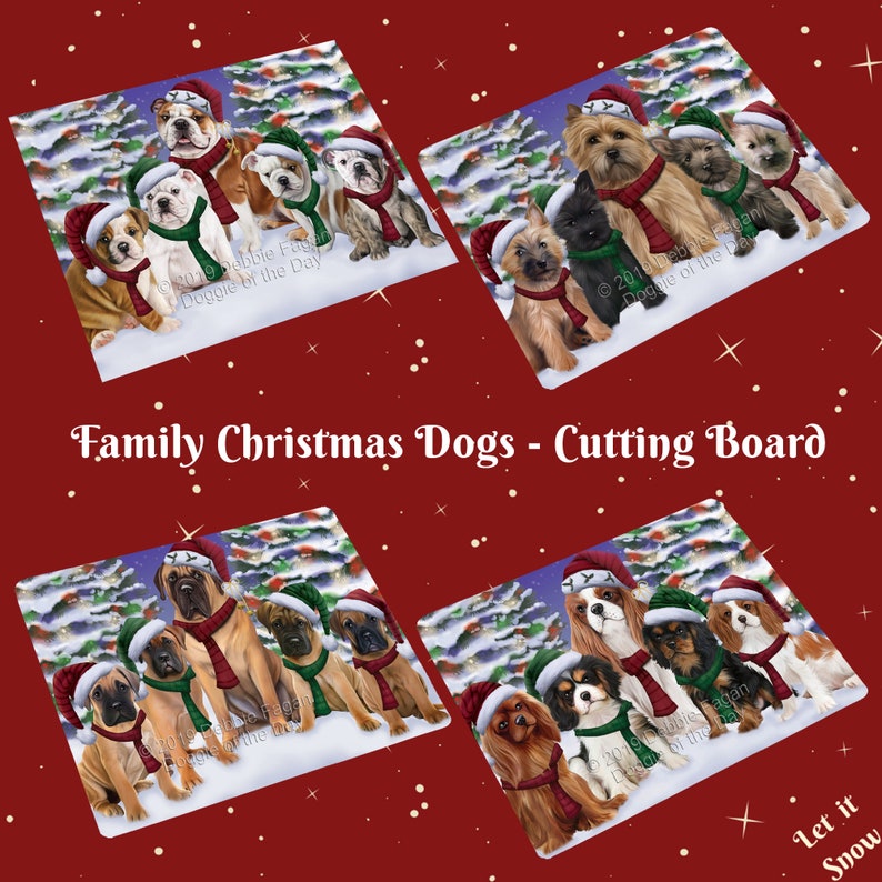 Shih Tzu Samoyed Schnauzer Rottweiler Shar Pei Rat Terrier Personalized Christmas Family Portrait Dog Cat Glass Cutting Board