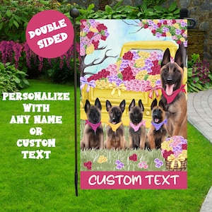 Belgian Malinois Garden Flags Personalized 4th of July Independence Dogs Yard Flag Gifts for Pet Lovers Spring Floral Lawn Flag for Easter