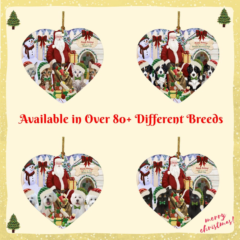 Christmas Dog Cat House Gathering Heart Ornament American Staffordshire American English Foxhound Akita Airedale Affenpinscher