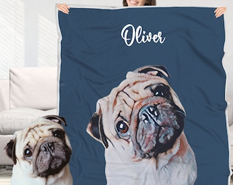 Custom Pet Photo Blanket, Personalized Dog Portrait Blanket, Pet Memorial Gift, Cat Picture Blanket