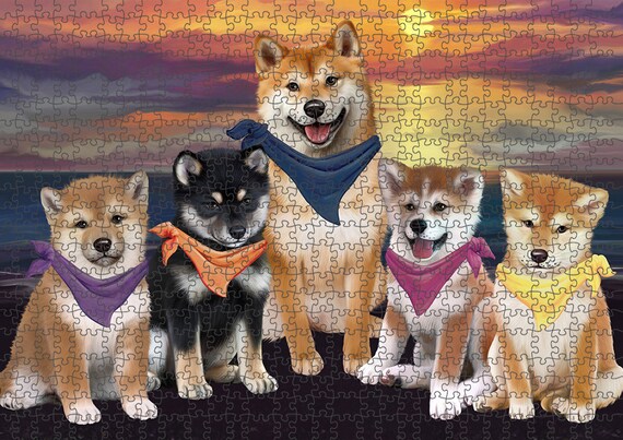Family Sunset Portrait Shiba Inus Dog Puzzle With Photo Tin