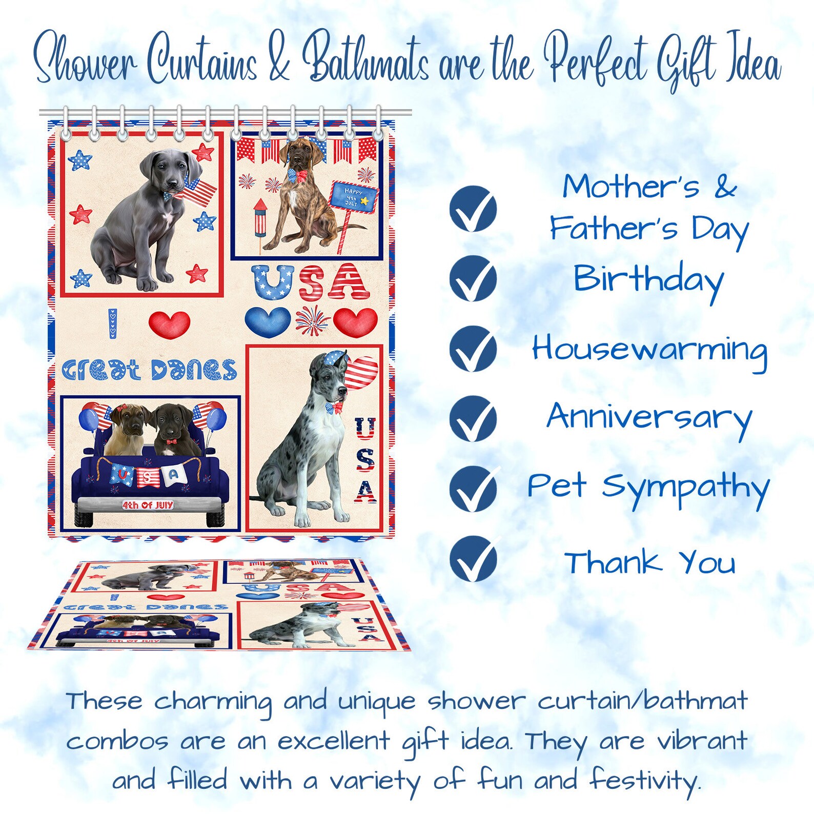 Great Dane Dog Shower Curtain & Bath Mat Combo Pet Painting image 6