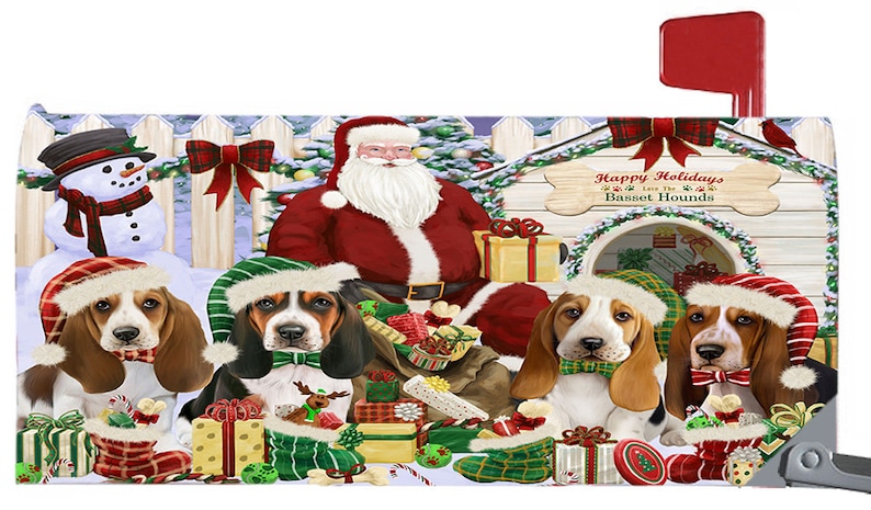 Christmas Dog House Gathering Mailbox Covers,Australian Kelpie Australian Shepherd Basset Hound Australian Terrier Beagle