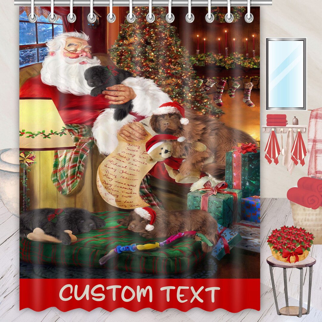 Newfoundland Dog Shower Curtain Pet Painting Bathtub Curtain Etsy