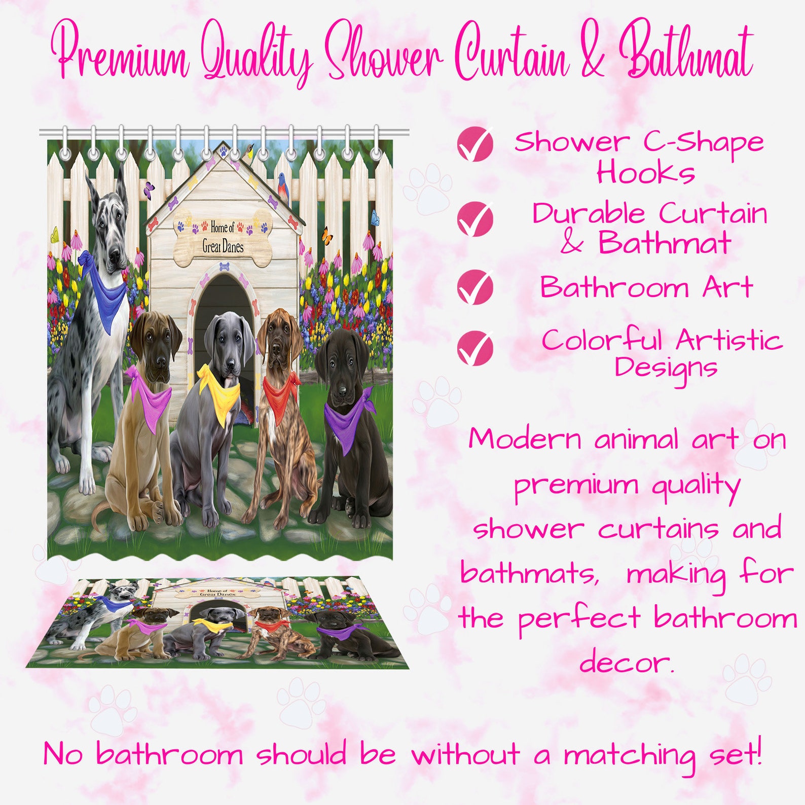 Great Dane Dog Shower Curtain & Bath Mat Combo Pet Painting image 8