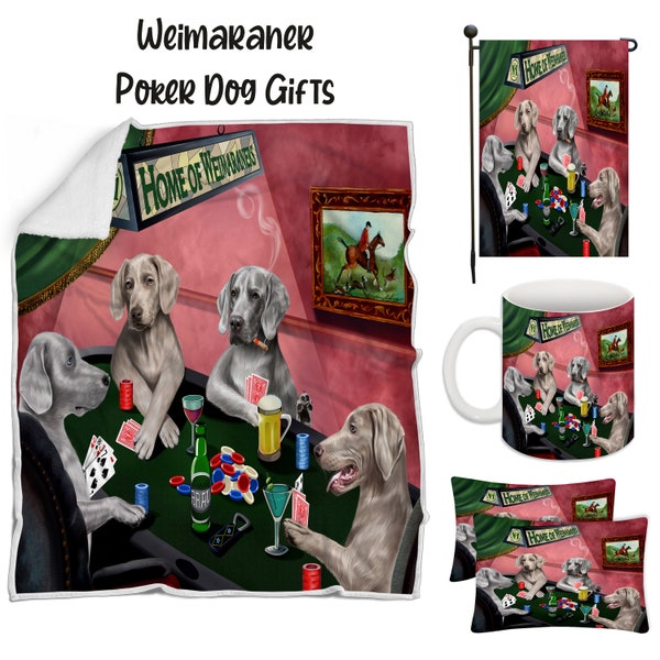 Weimaraner Poker Dog Floormat, Garden Flag, Gambler Canvas, Puppy Blanket, Gift for Pet Lovers, Dad Casino Gift, Mom Pet Coffee Mug