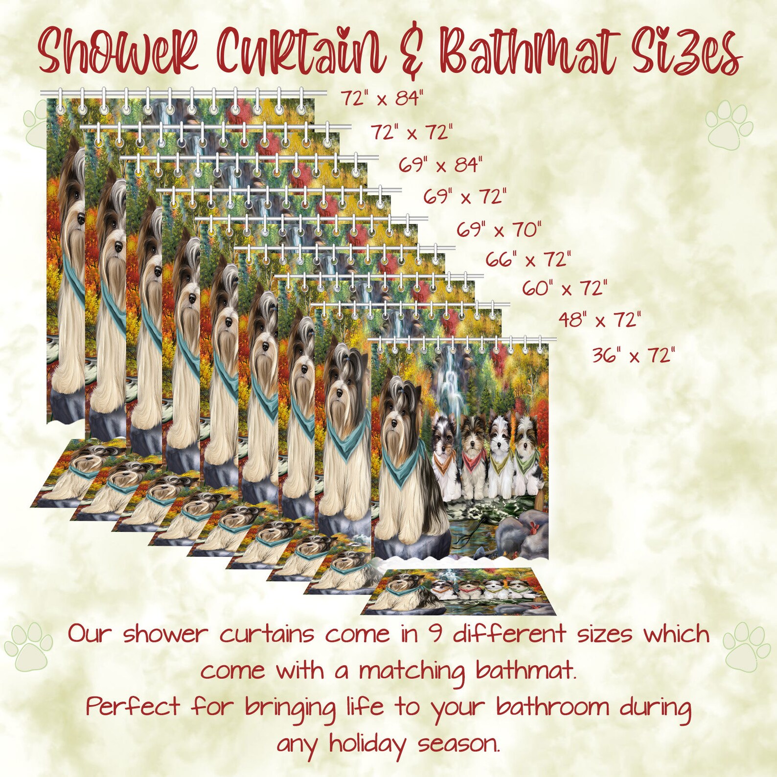 Biewer Terrier Dog Shower Curtain & Bath Mat Combo Pet Painting image 7
