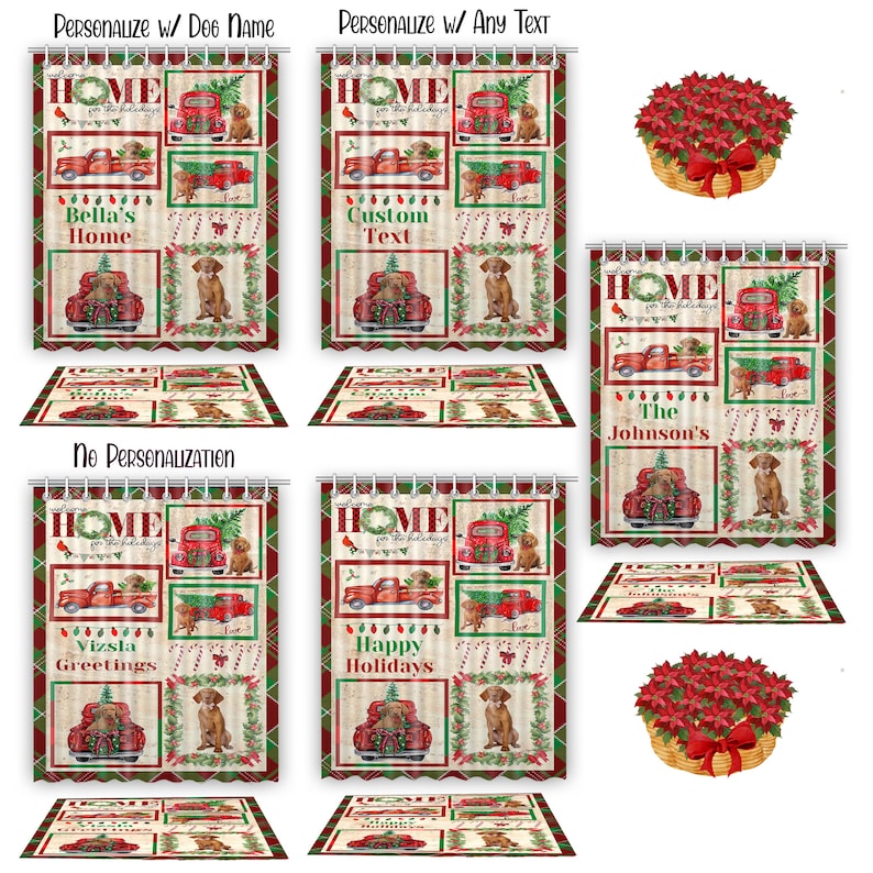 Vizsla Hundebadematte & Duschvorhang Set Weihnachten personalisiert viele Designs neu mit Etikett - Bild 2 von 24