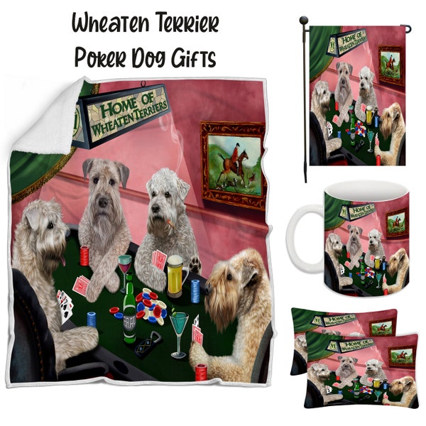 Wheaten Terrier Poker Dog Floormat, Garden Flag, Gambler Canvas, Puppy Blanket, Gift for Pet Lovers, Dad Casino Gift, Mom Pet Coffee Mug