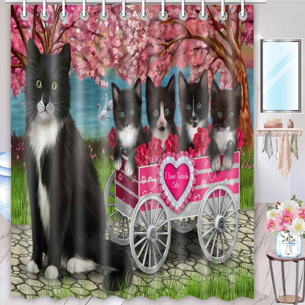 Tuxedo Cat Shower Curtain Etsy